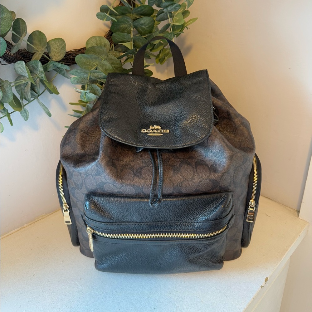 Brown and Black Coach Baby Diaper Bag